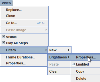 Filter properties menu