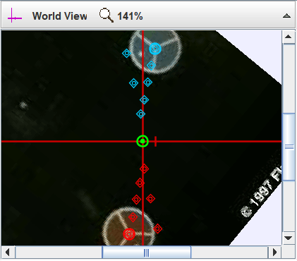 Zoomed in view of colliding pucks in center of mass reference frame